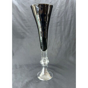 Hand Blown Glass Art Black Vase by Hurricane 15.25"